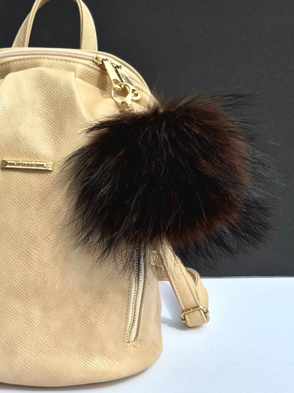 Real Raccoon Fur Pom Bag Charm Accessory, Luxury Car Key Chain
